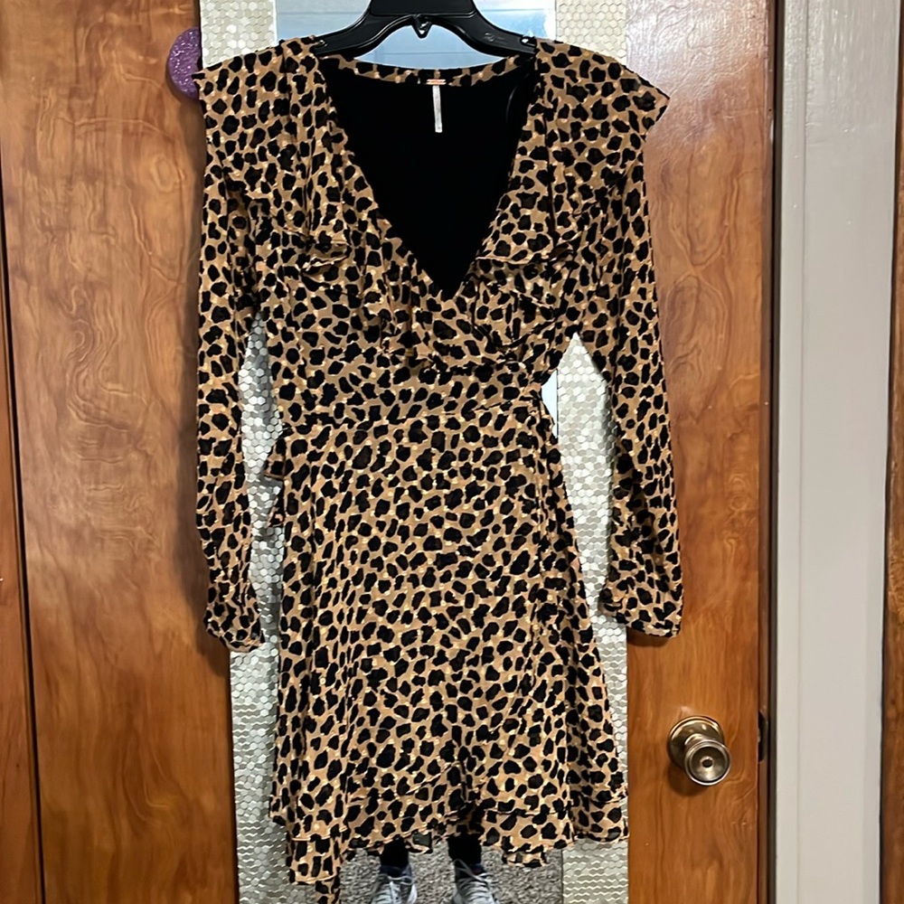 Free people leopard print wrap dress.